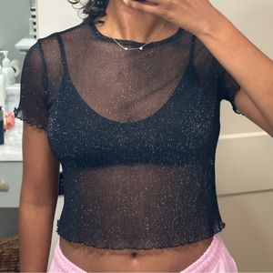 Black Brandy Melville Sheer Glitter Crop Top OS